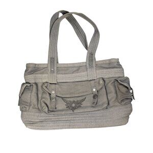 VTG Y2K Oakley Canvas Shoulder Bag Army-Style Taupe Gray Hemp Cotton Star Logo